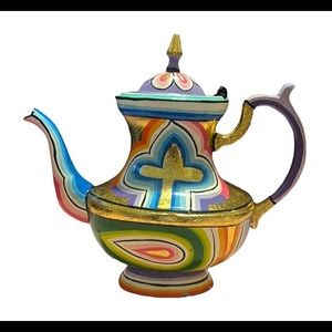 Original Funky Shabby Chic Hand Painted Metal Teapot Vibrant Colors Designs #2